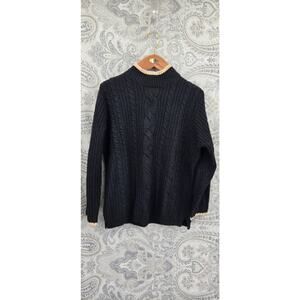 Vintage Stitches in Time cable knit fisherman sweater blk SZ Large Dark Academia